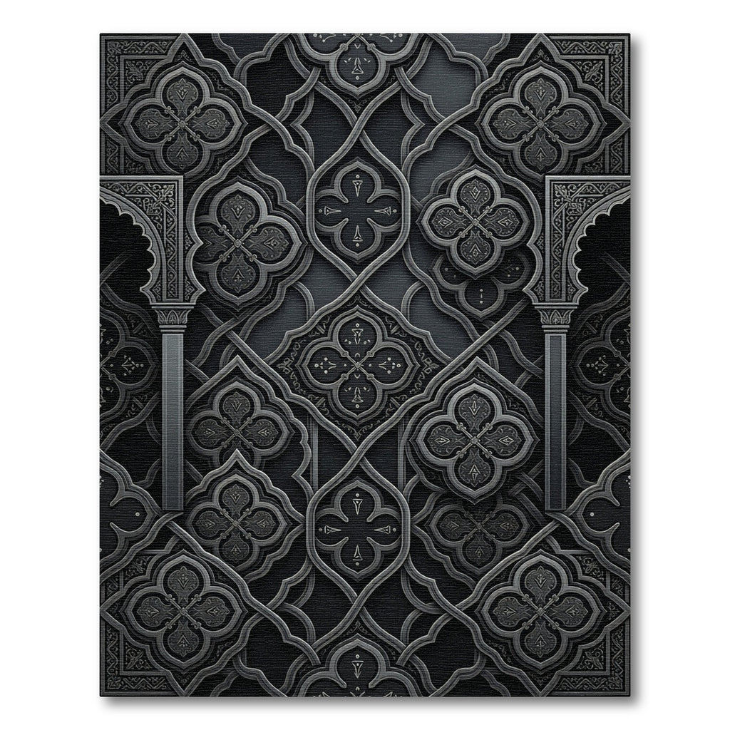 Dark Gray Ornamental Arabesque Medallion Rug