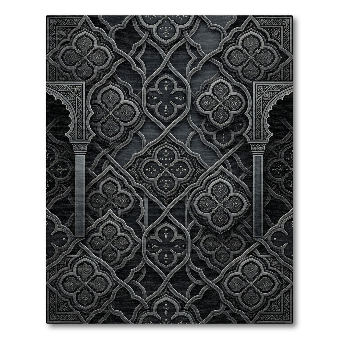 Dark Gray Ornamental Arabesque Medallion Rug