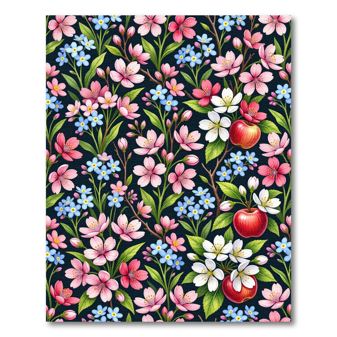 Blossoming Apple Orchard Floral Navy Backdrop Rug