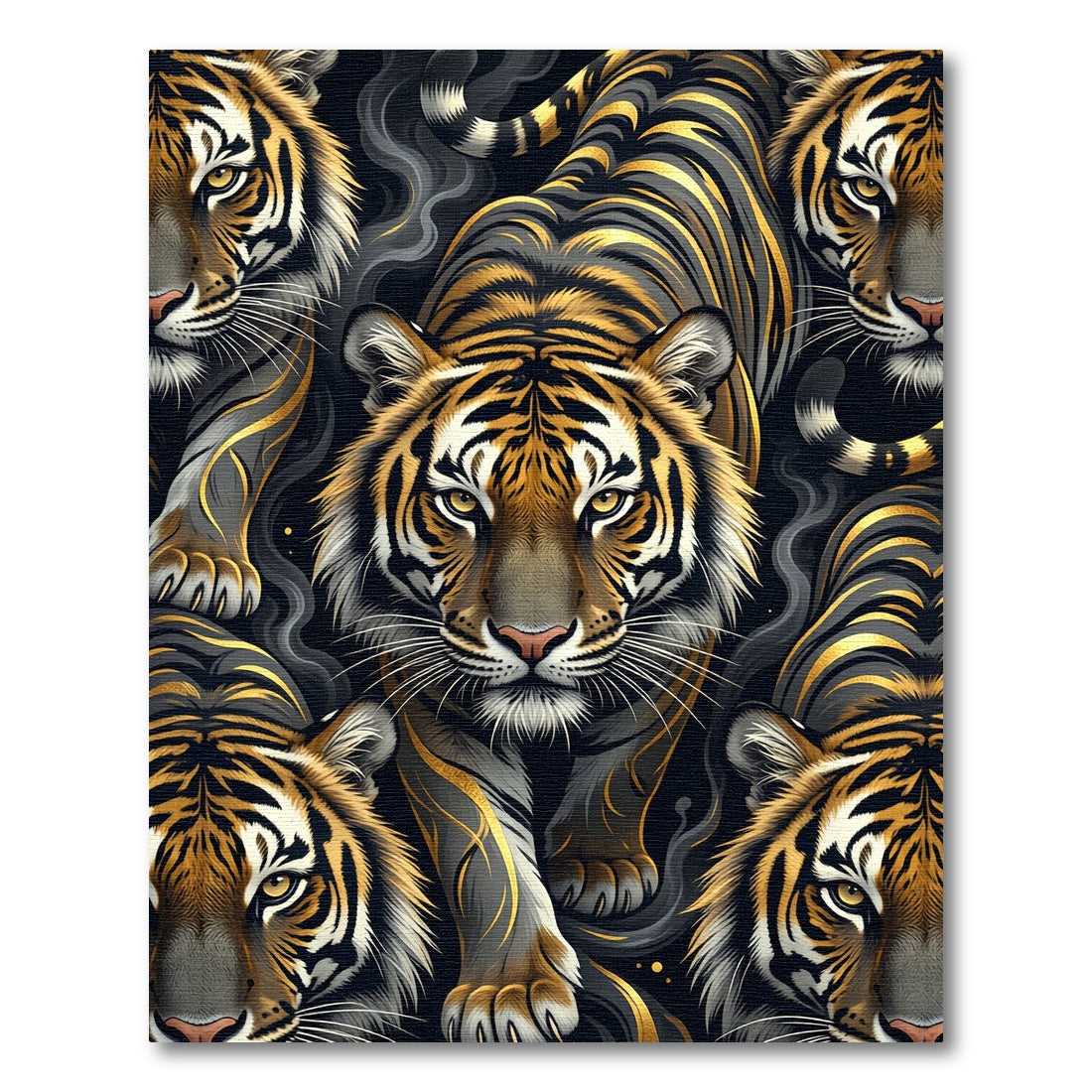 Majestic Golden Tiger Smoke Art Rug