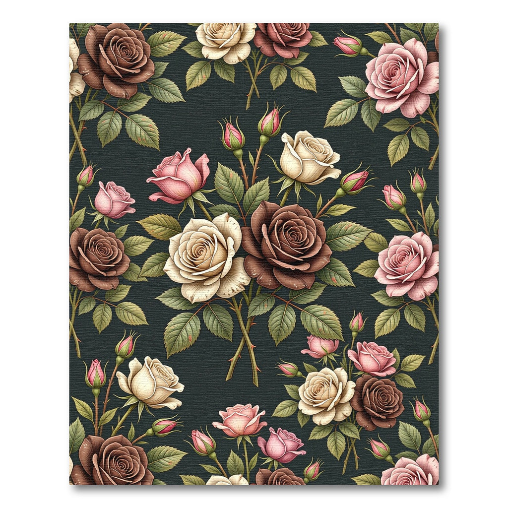 Vintage Pink Brown Cream Roses Garden Rug