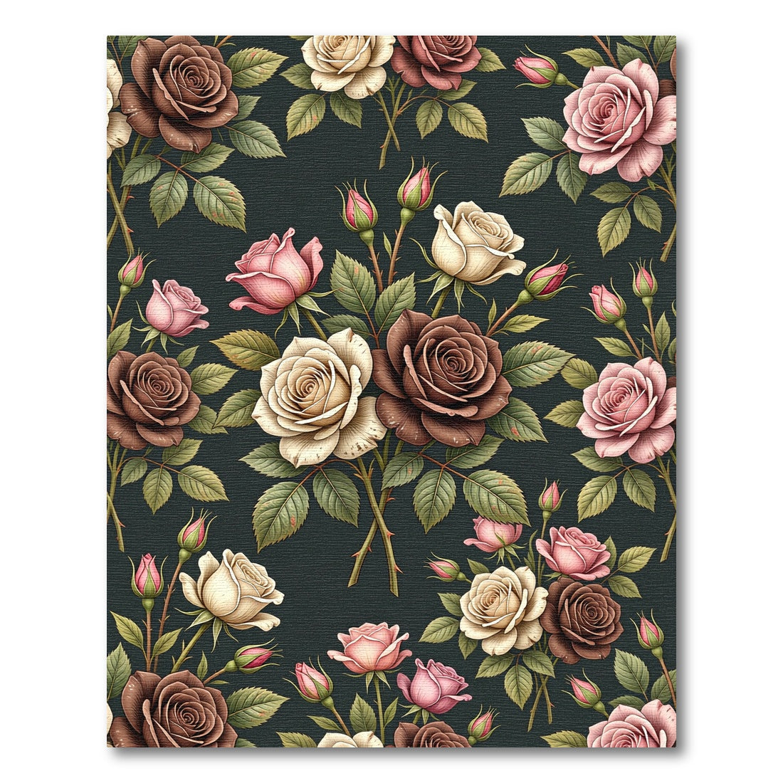 Vintage Pink Brown Cream Roses Garden Rug
