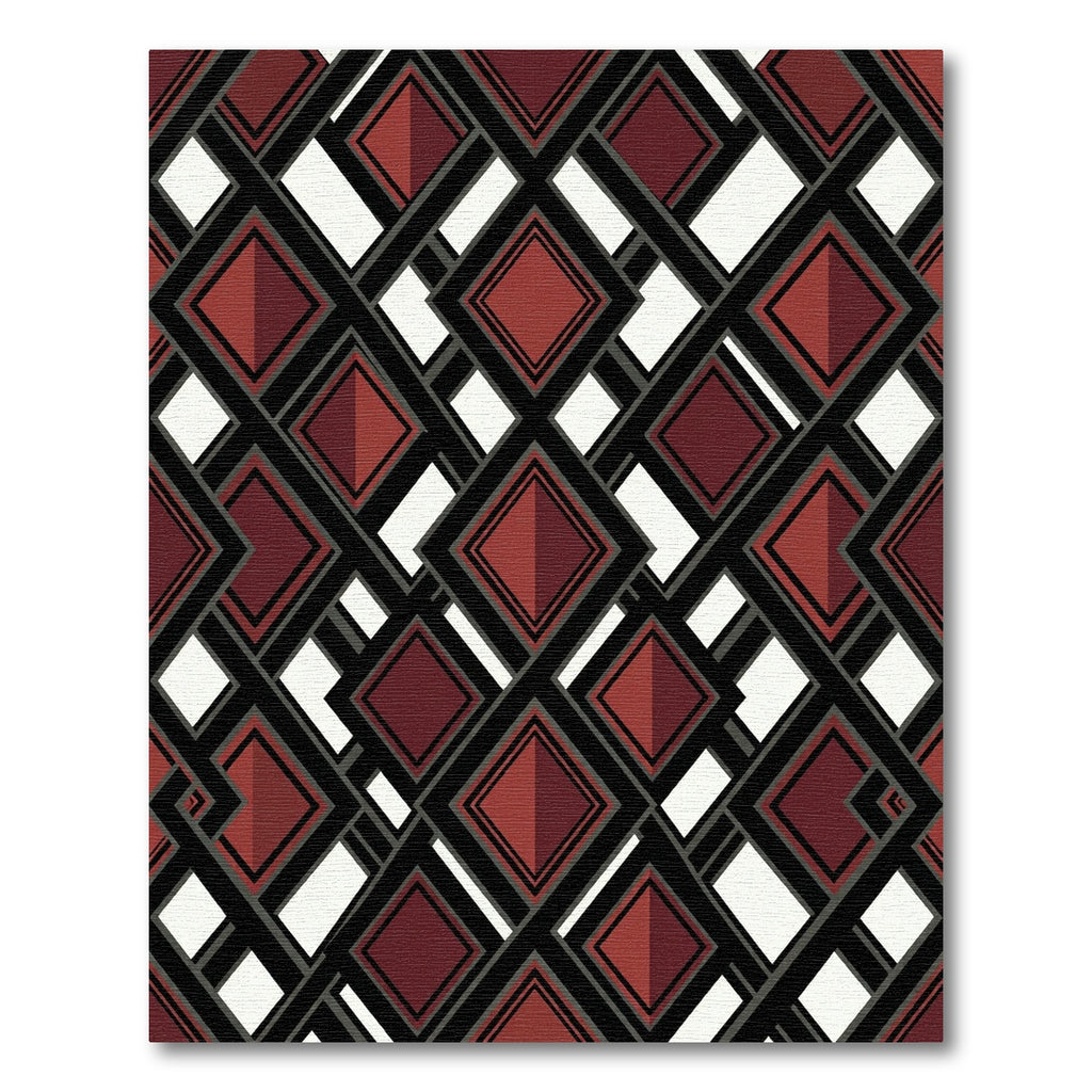 Geometric Crimson Diamond Lattice Grid Rug
