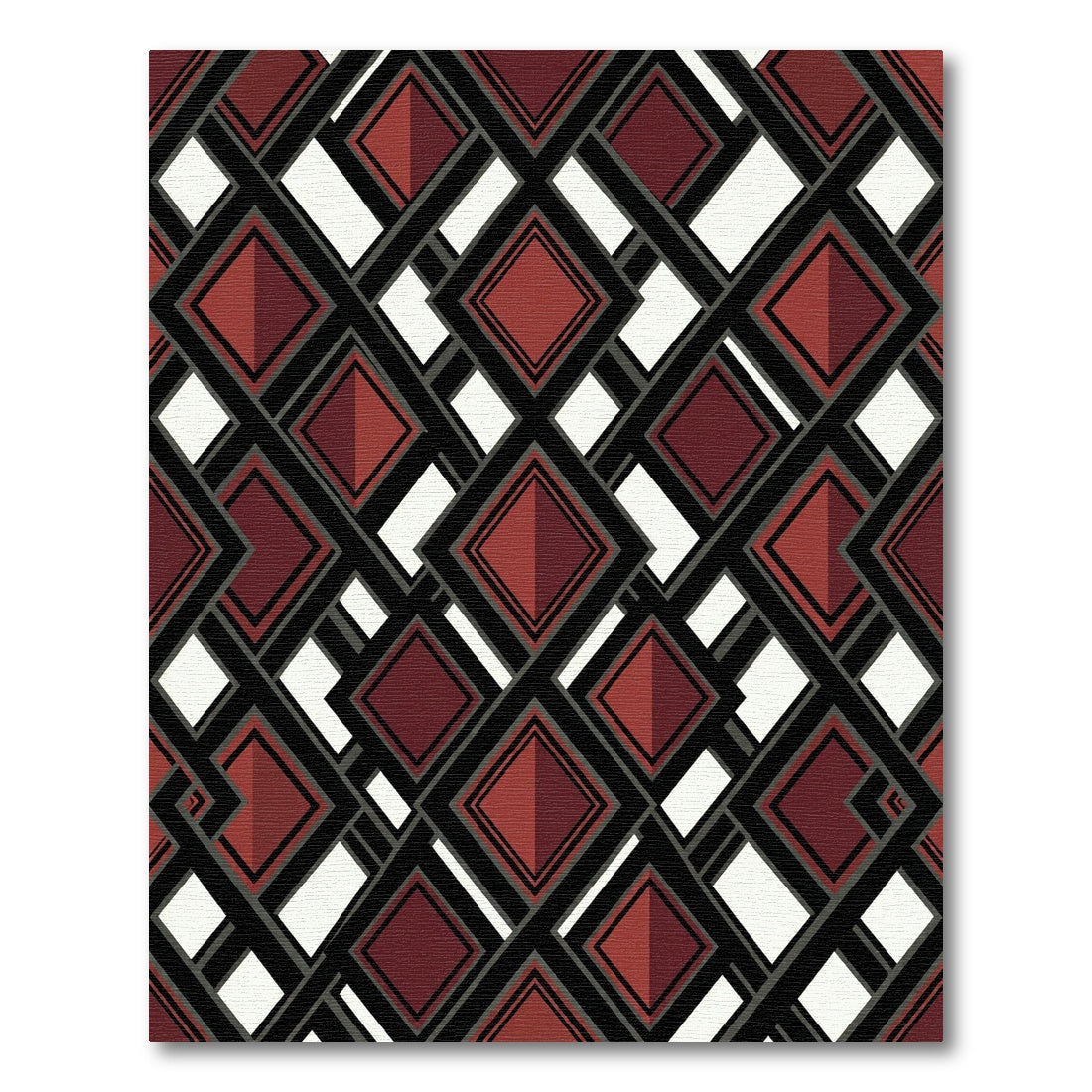 Geometric Crimson Diamond Lattice Grid Rug