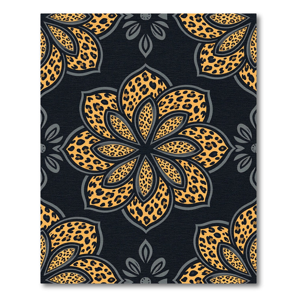 Golden Leopard Floral Mandala Rug