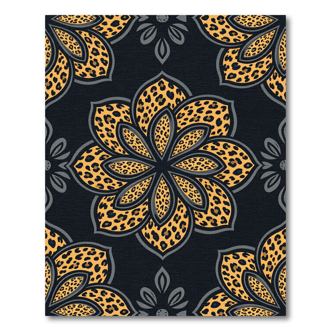 Golden Leopard Floral Mandala Rug