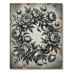 Monochrome Peony Wreath Ribbon Art Rug