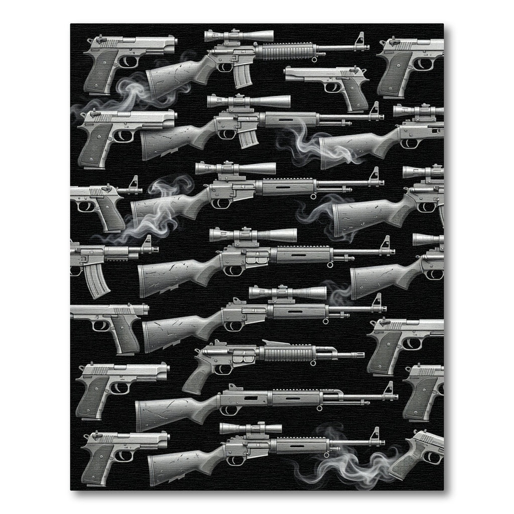 Monochromatic Tactical Firearms Smoke Illustration Rug