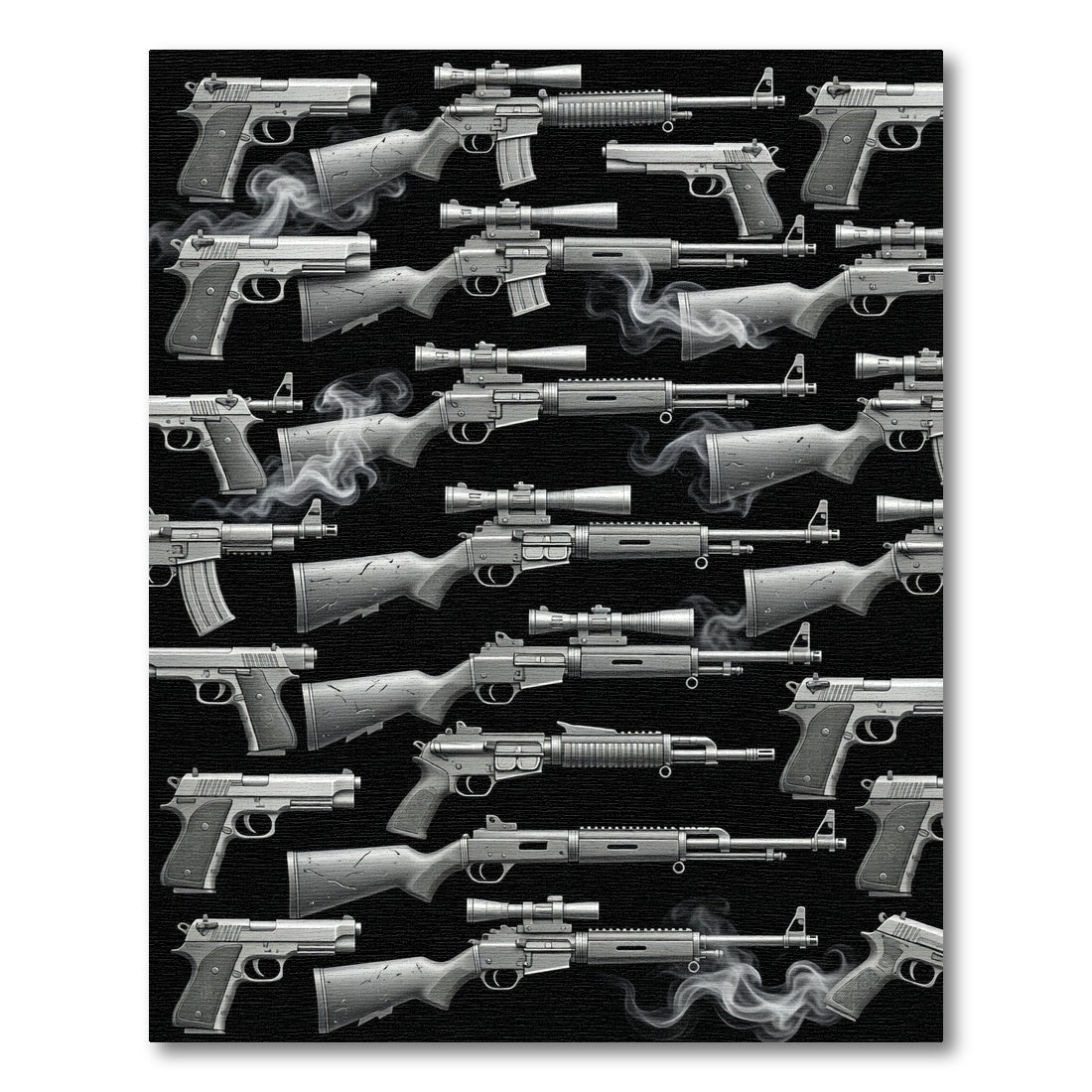 Monochromatic Tactical Firearms Smoke Illustration Rug
