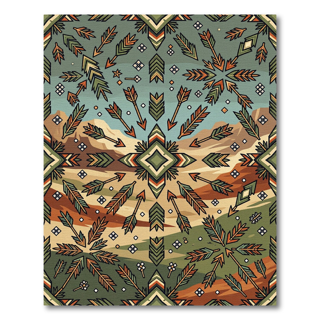 Southwestern Earthy Sage Arrow Geometric Area Rug