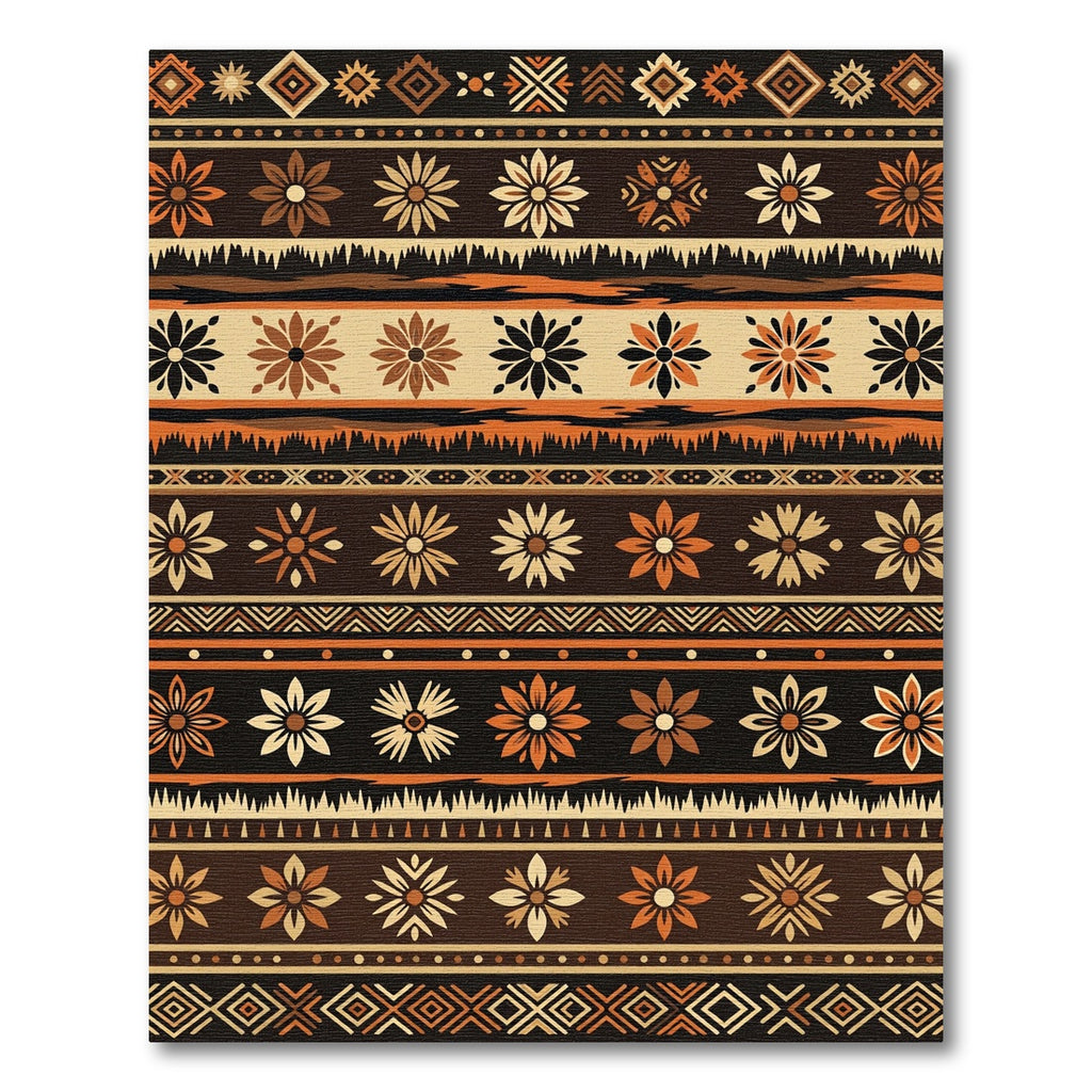 Earthy Brown Orange Floral Geometric Stripes Rug