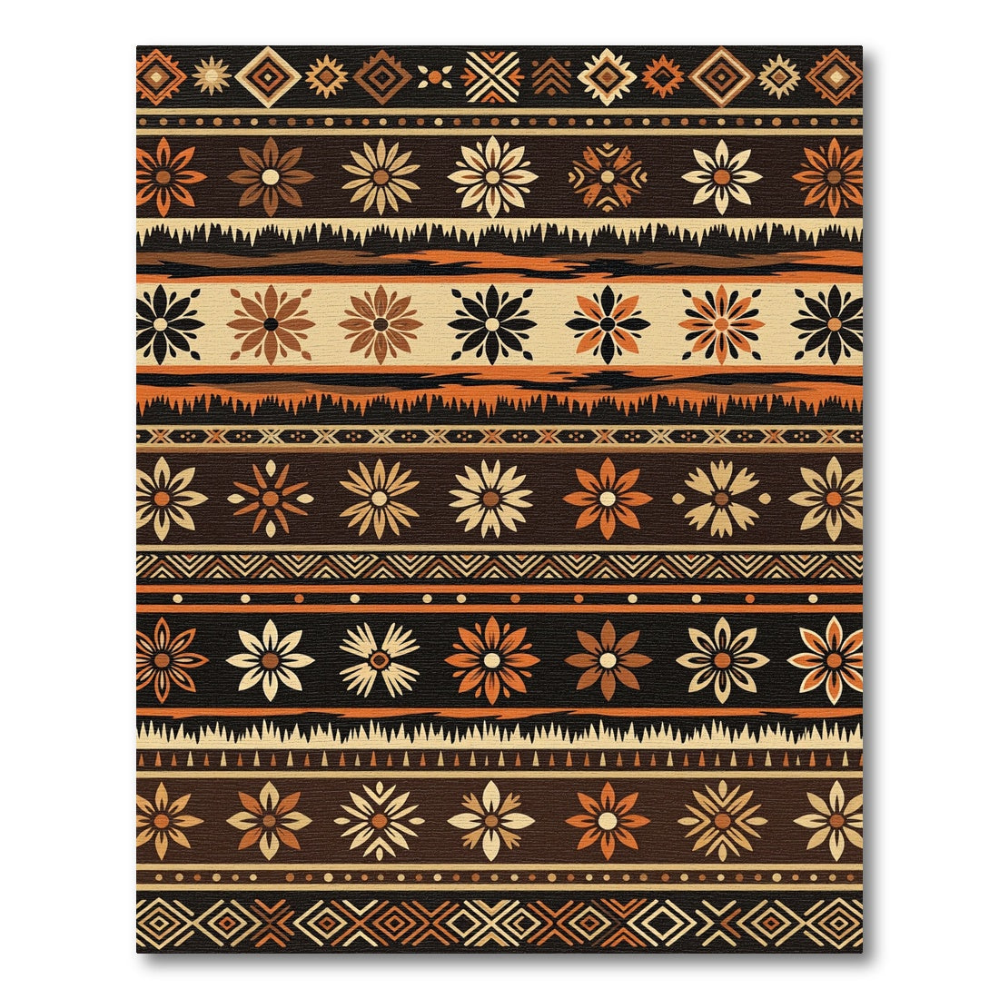 Earthy Brown Orange Floral Geometric Stripes Rug