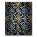 Elegant Midnight Blue Golden Damask Rug