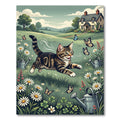 Whimsical Tabby Kitten Butterfly Garden Rug