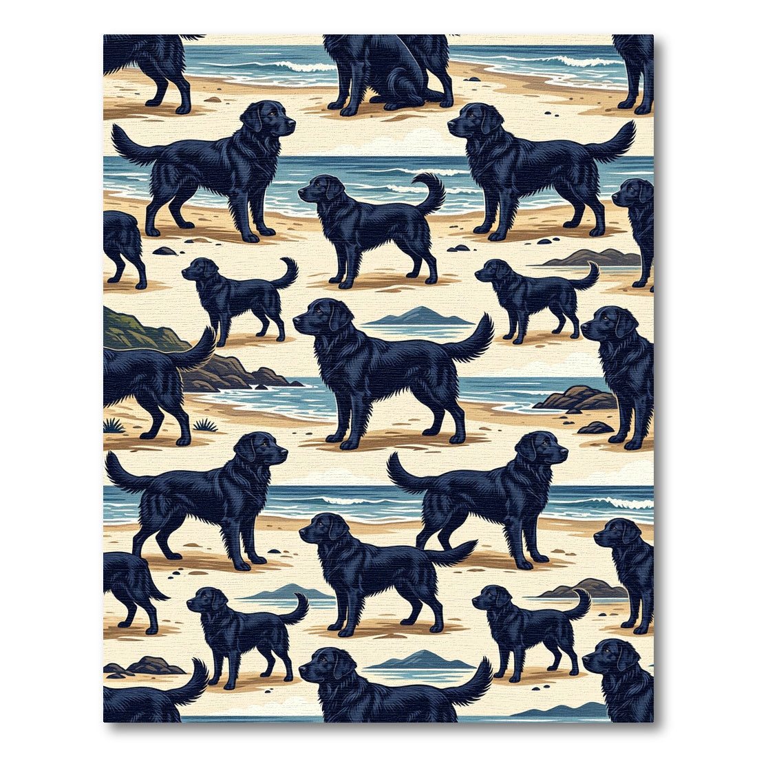 Coastal Black Labrador Retriever Beach Scene Rug