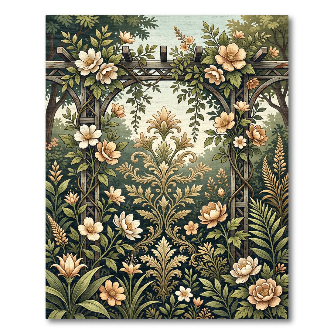 Elegant Golden Floral Arch Gate Art Rug