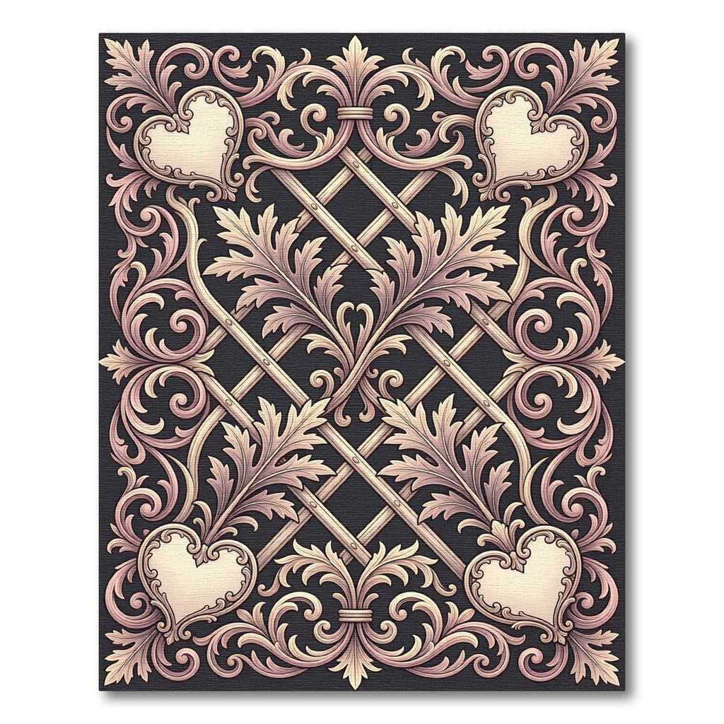 Elegant Cream Heart Scrollwork Rug