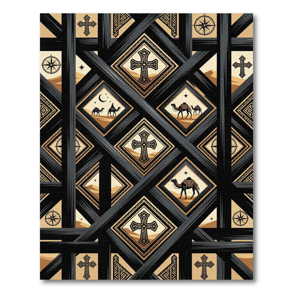 Black and Gold Desert Cross Lattice Rug
