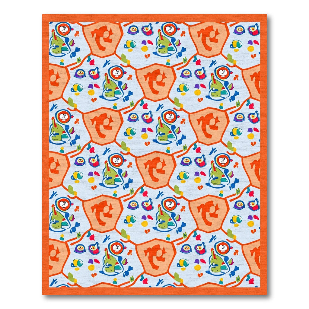 Whimsical Orange And Blue Creatures Rug