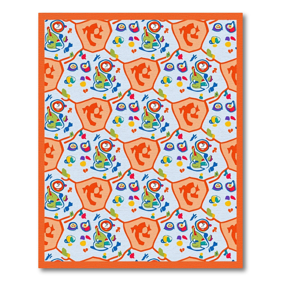 Whimsical Orange And Blue Creatures Rug