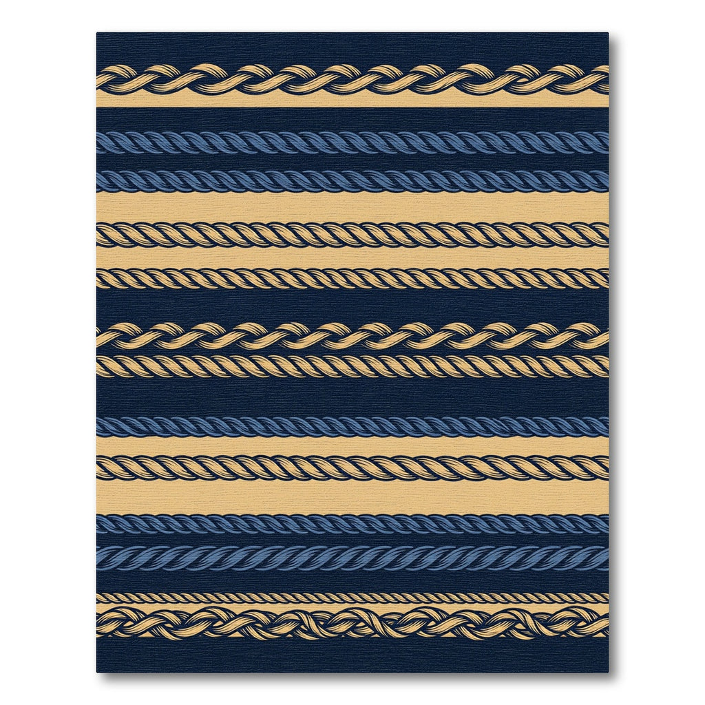 Navy Blue Cream Braided Rope Stripes Rug