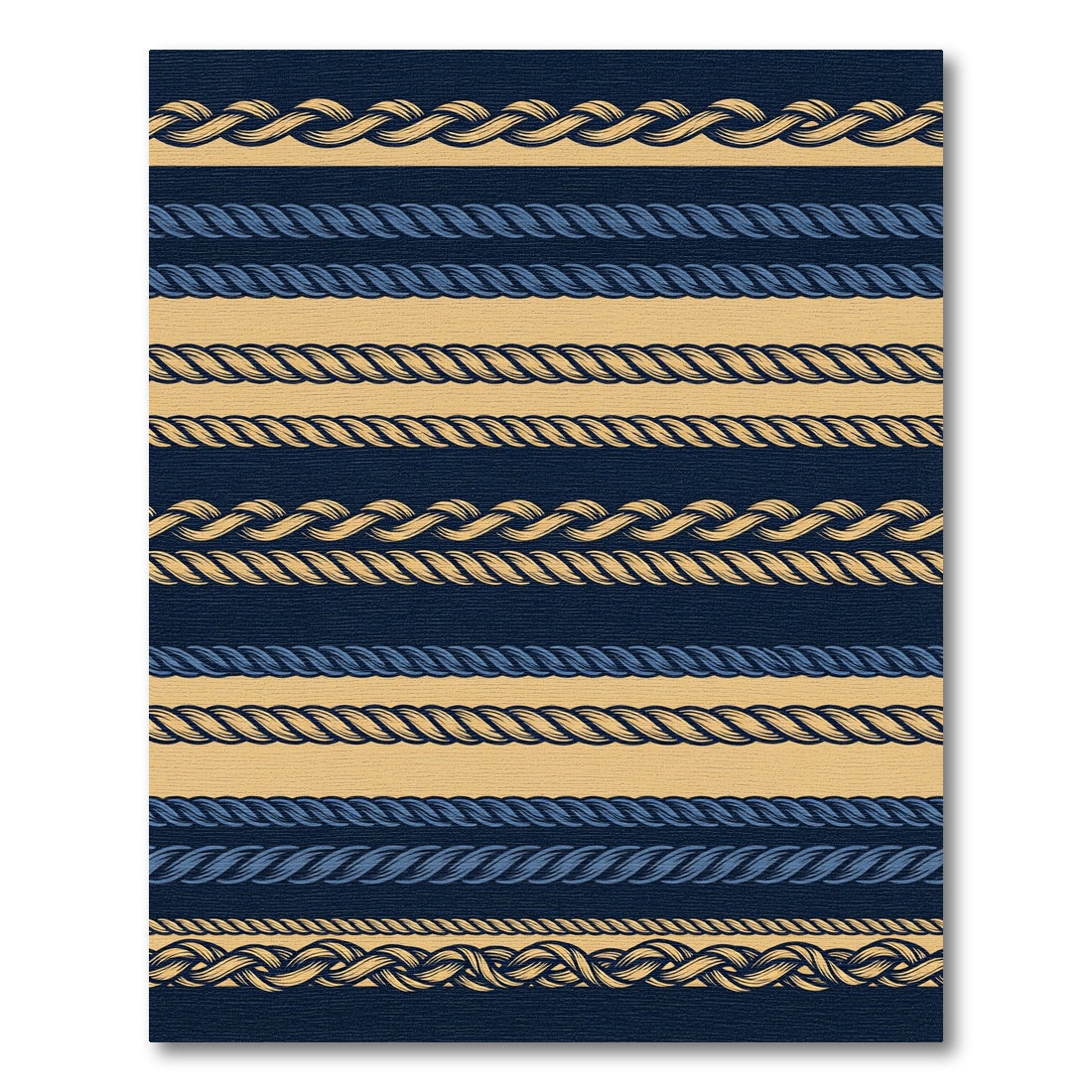 Navy Blue Cream Braided Rope Stripes Rug