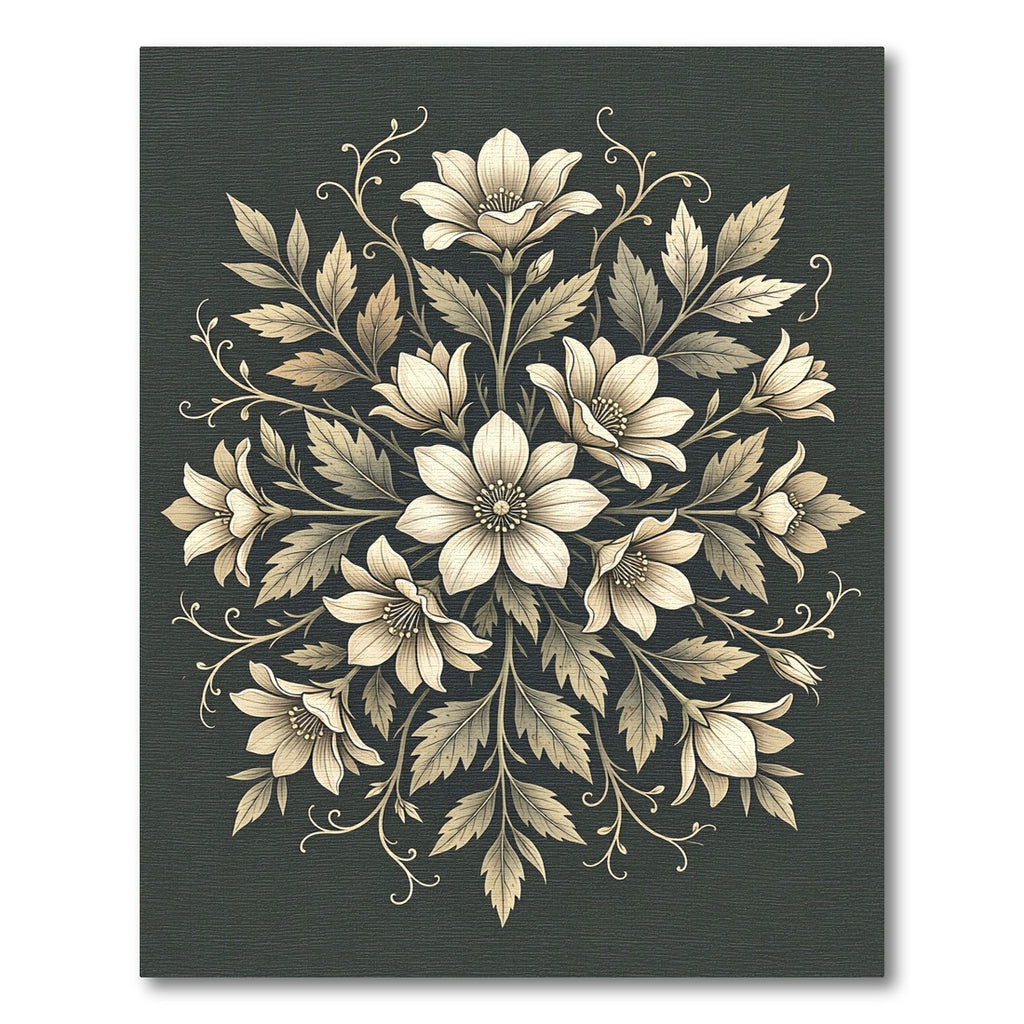 Elegant Neutral Floral Botanical Medallion Rug