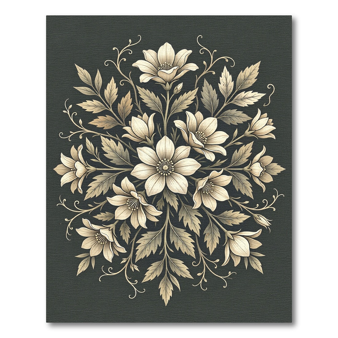 Elegant Neutral Floral Botanical Medallion Rug