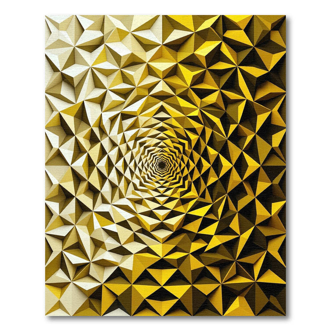 Golden Geometric Prism Vortex Illusion Rug