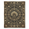 Elegant Gold Floral Black Medallion Rug