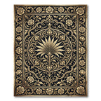 Elegant Gold Floral Black Medallion Rug