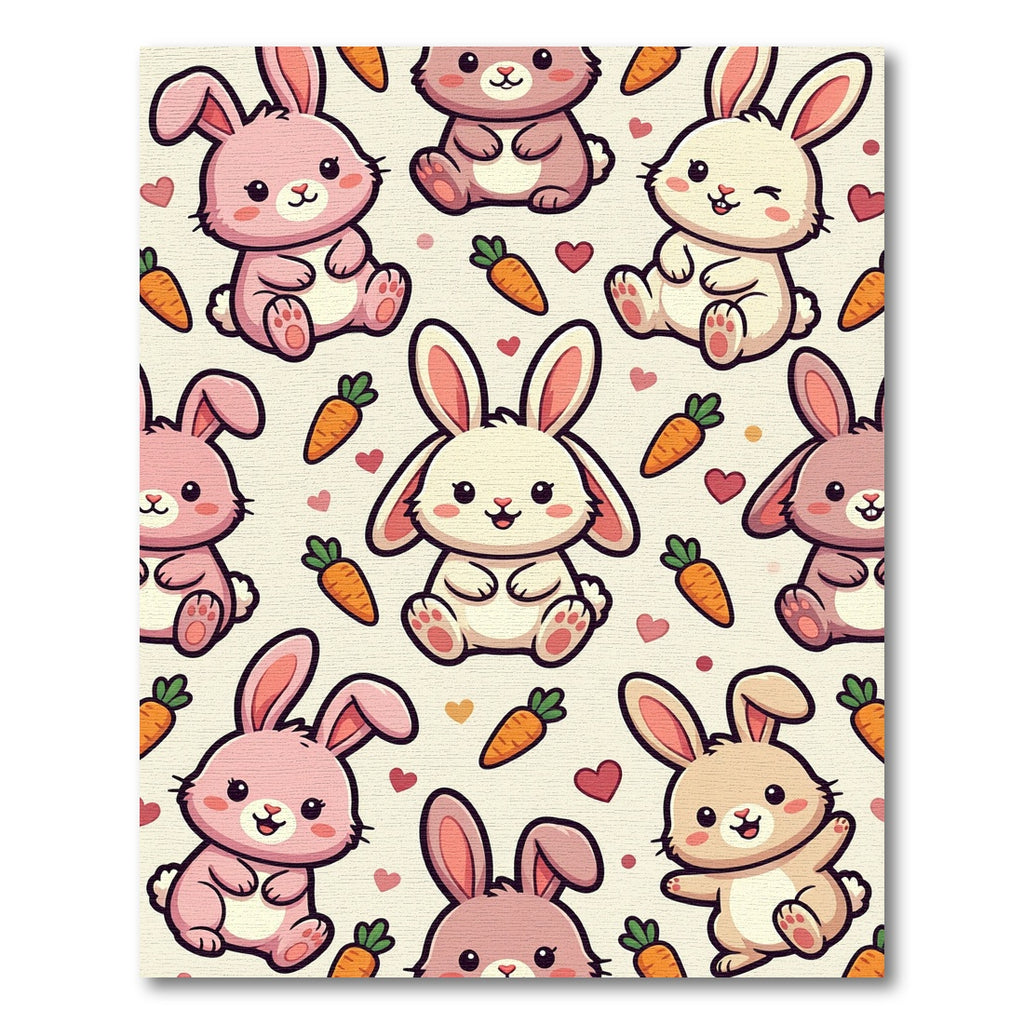 Kawaii Bunny and Carrot Pastel Illustration Rug