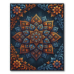 Orange Blue Floral Medallion Art Rug