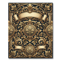 Ornate Gold Black Leaf Scrollwork Rug