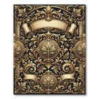Ornate Gold Black Leaf Scrollwork Rug