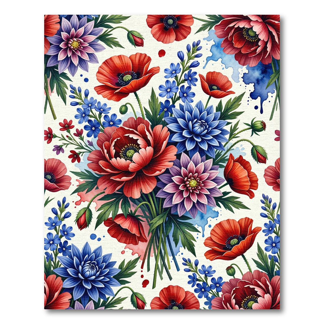 Vibrant Poppy and Dahlia Watercolor Bouquet Rug