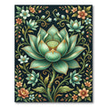 Elegant Mint Botanical Gold Lotus Rug