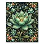Elegant Mint Botanical Gold Lotus Rug