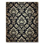 Vintage Black Damask Floral Swirl Rug