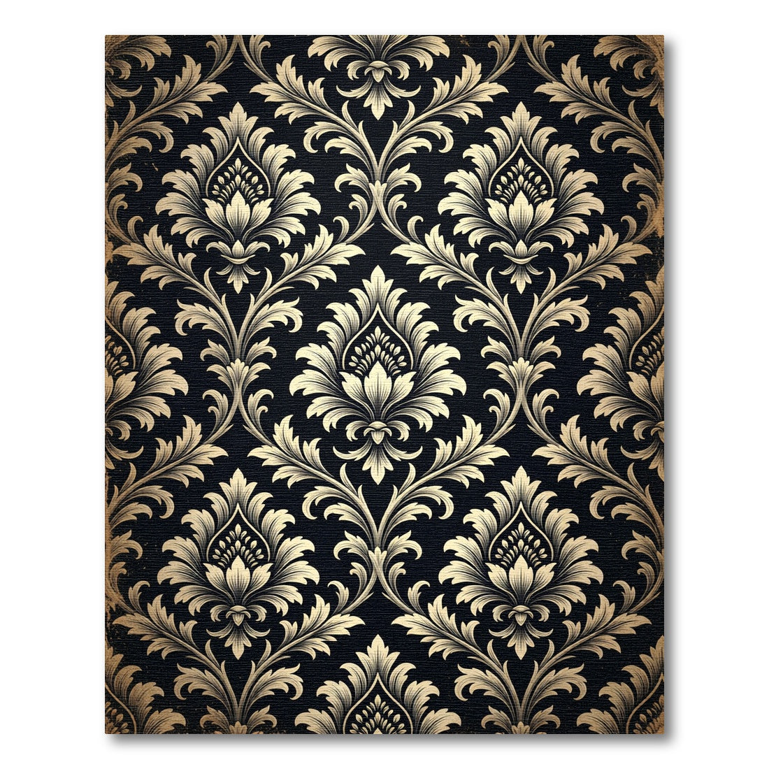 Vintage Black Damask Floral Swirl Rug