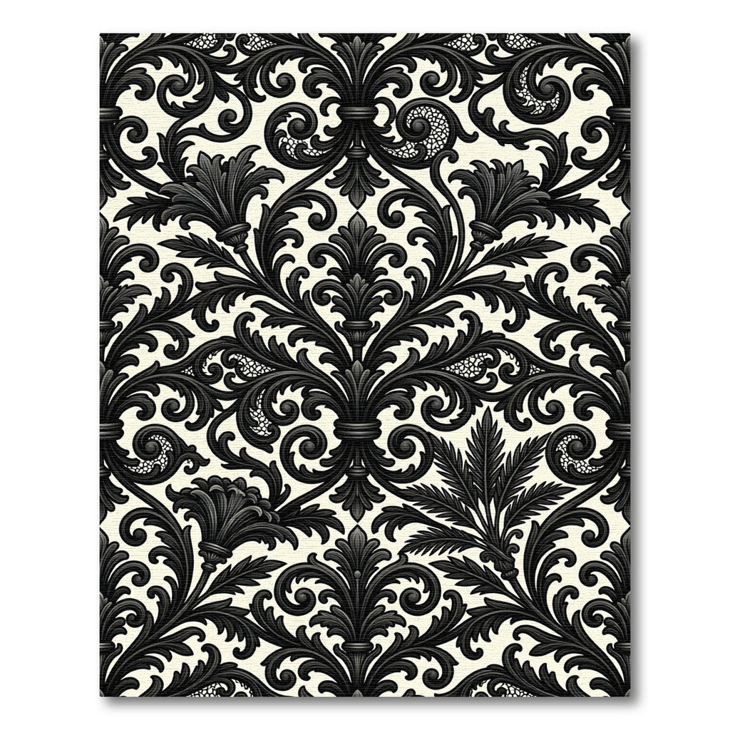 Black Ivory Ornate Damask Rug