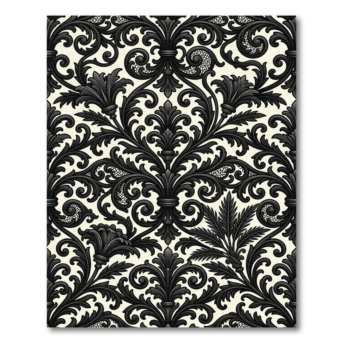 Black Ivory Ornate Damask Rug
