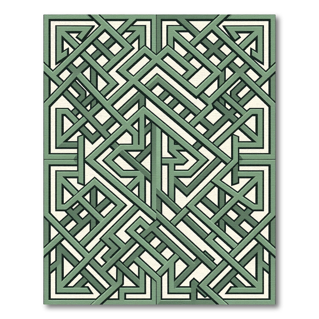 Sage Green Geometric Interlocking Maze Rug