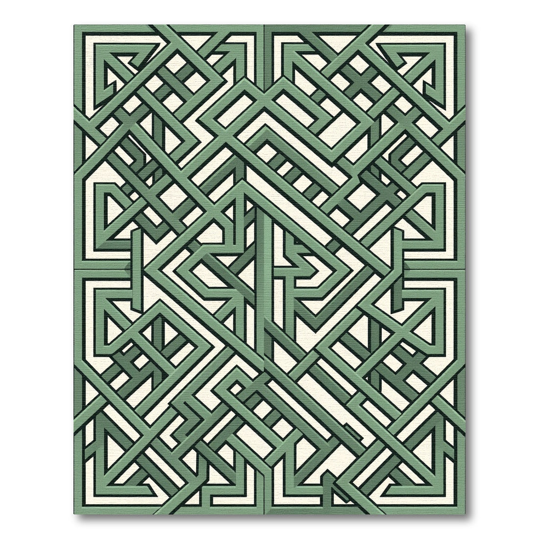 Sage Green Geometric Interlocking Maze Rug