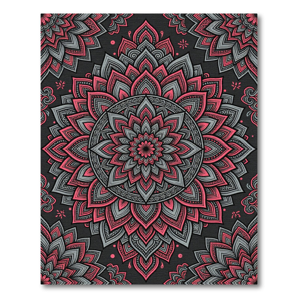 Pink and Grey Floral Mandala Symmetry Rug