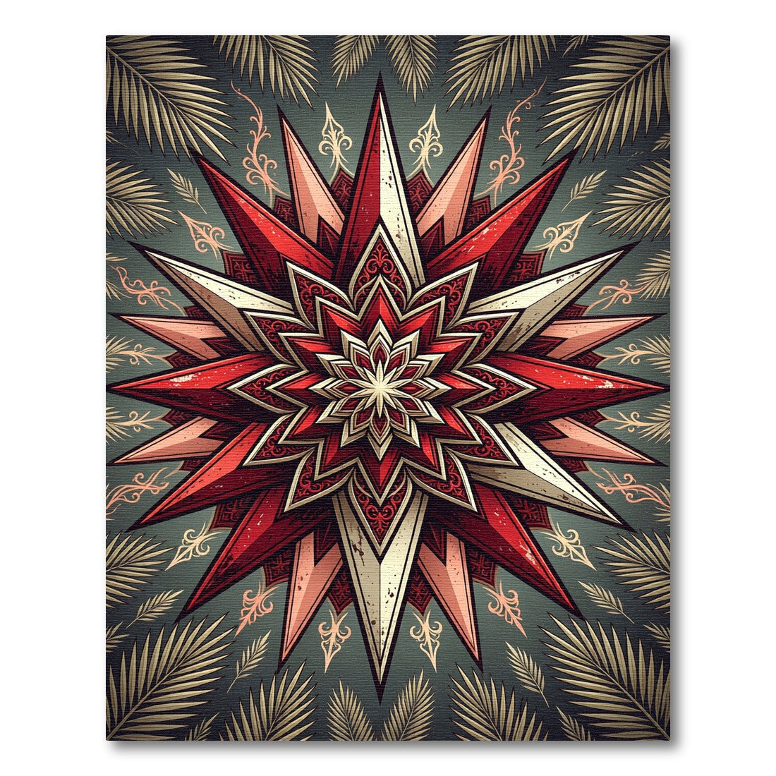 Crimson and Gold Starburst Mandala Rug