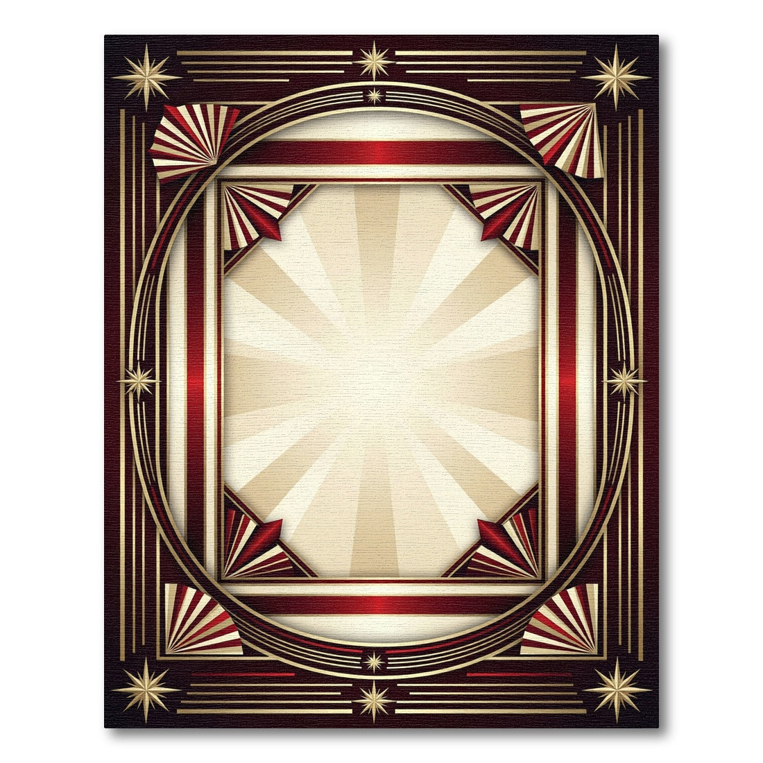 Art Deco Crimson Sunburst Radiant Rug