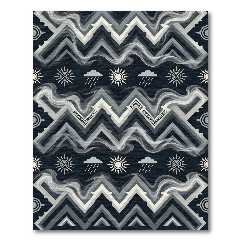 Dark Gray Sun Cloud Geometric Zigzag Rug
