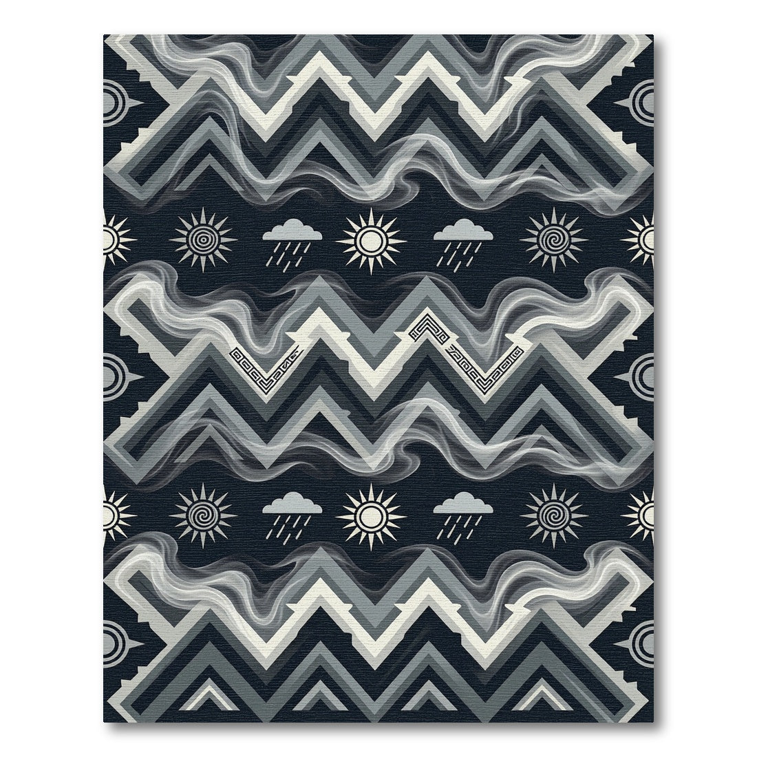 Dark Gray Sun Cloud Geometric Zigzag Rug