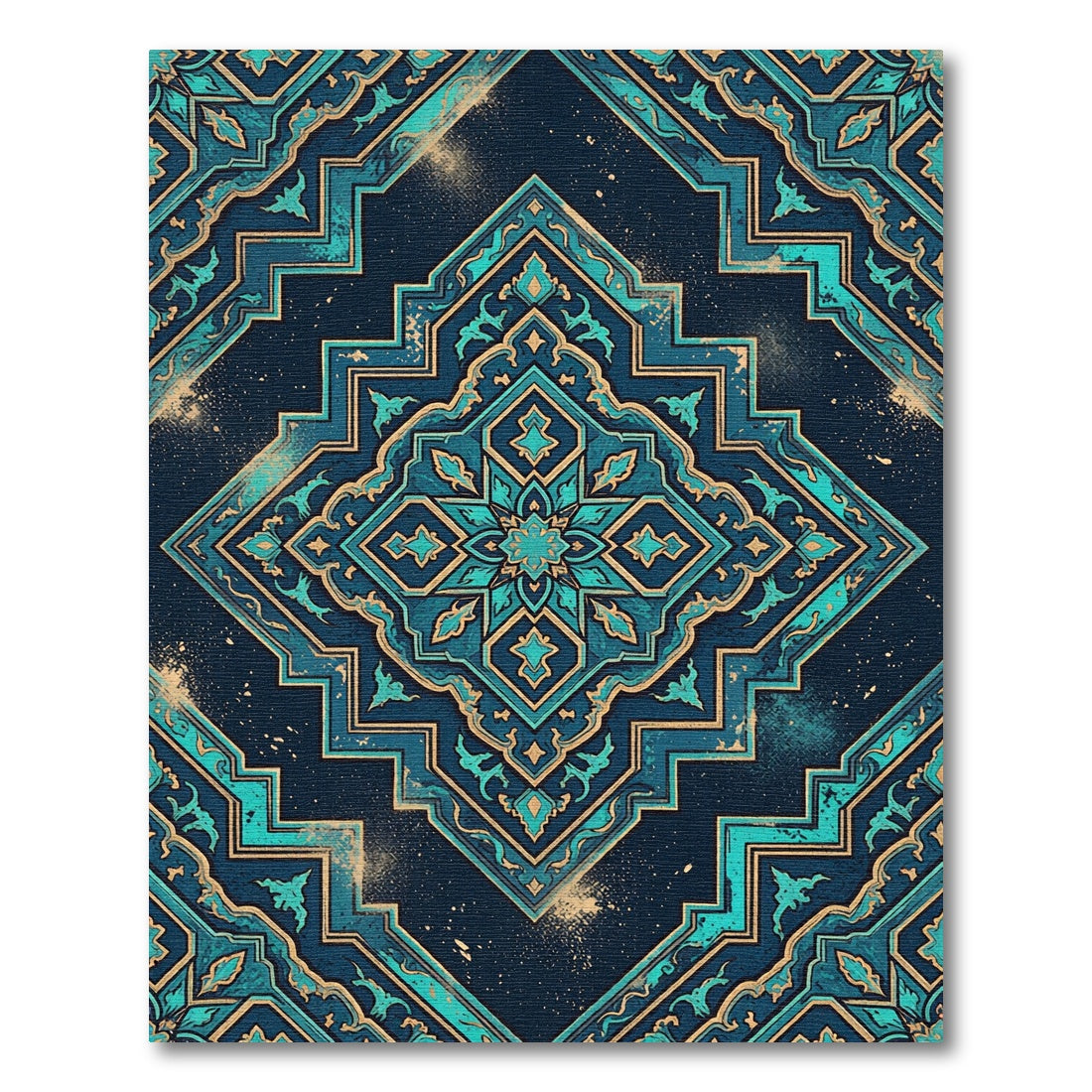 Teal Gold Geometric Star Medallion Rug